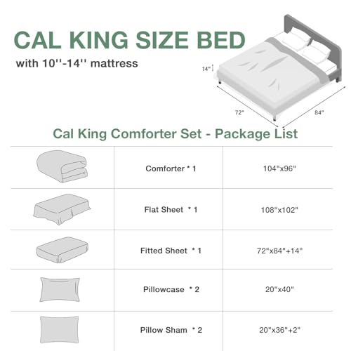 Image of MUXHOMO California King Comforter Set, Boho Elegant Floral Print Bed in a Bag 7 Pieces, Ultra Soft & Breathable Reversible Botanical Pattern Bedding Set with Comforter, Sheets, Pillowcases, and Shams