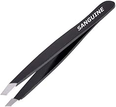 Sanguine Professional Eyebrow Tweezers - Slant Tip, Facial Hair Tweezers for Women + Tip Protector + Storage Tube