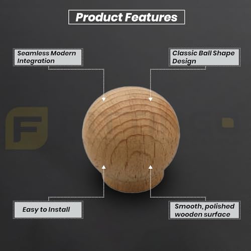 Image of 8 Piece Steam Beech Wood Drawer Knob | Wooden Cabinet Door Handle | Wardrobe & Cupboard Round Knobs | Furniture Pull Handle for Kitchen Cabinets, Dresser, Drawer & Home Decor -2 Inch