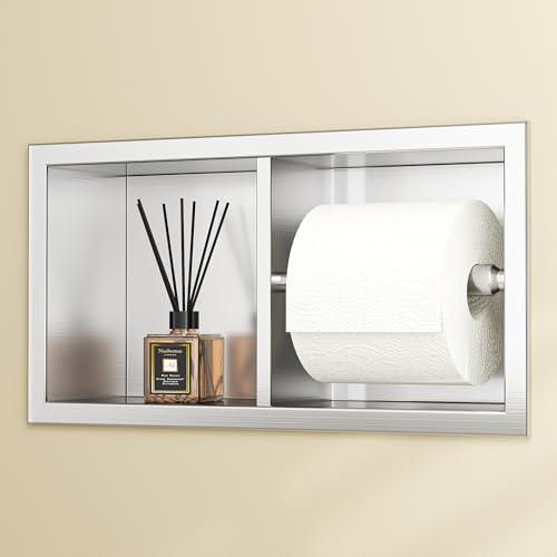 Neodrain Dual Roll Recessed Toilet Paper Holder - Brushed Nickel 304 Stainless Steel, Hidden in-Wall Space-Saving for Modern Bathroom Tissue Holder(Brushed)