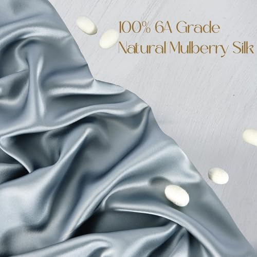 ZIMASILK 100% Pure Mulberry Silk Pillowcase for Hair and Skin Health,Soft and Smooth,Both Sides Premium Grade 6A Silk,600 Thread Count,with Hidden Zipper,1pc (Queen 20''x30'',Dusty Blue)