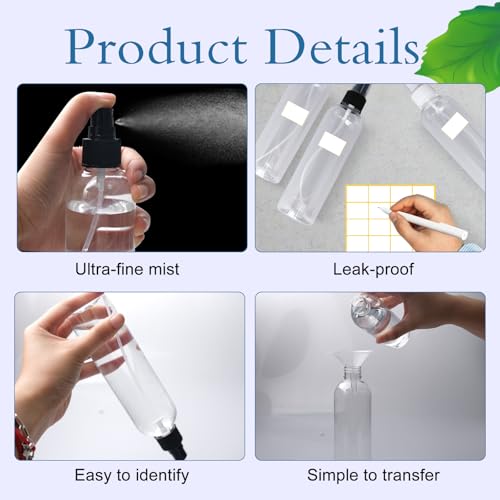 48 Pcs 8 oz Plastic Spray Bottles Refillable Mist Sprayer with Spray Cap Classic Fine Mist Spray Bottles Clear Empty Plastic Travel Bottles for Oils Travel Perfumes Essential (Black,White)4