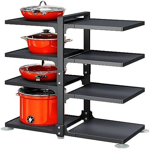 Pots and Pans Organizer for Cabinet, 8 Tier 21” Adjustable Cabinet Pan Organizer Rack Heavy Duty Pot Rack for Kitchen Storage, Snap-on Pot Pan Organizer with Panels for Stockpot and Steamer (Square) Cover