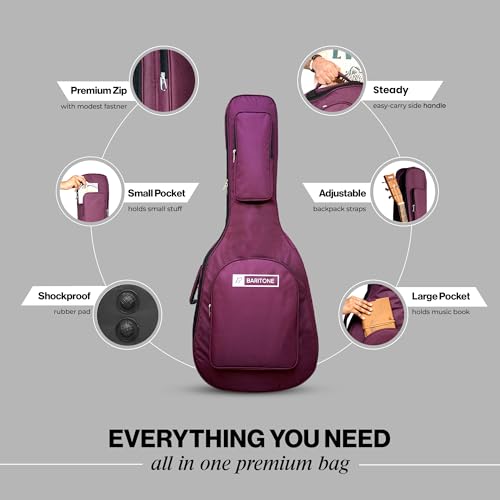 Image of Baritone Guitar Gig Bag Cover Padded for All Guitar Like Yamaha FS80C, F280, F310, F370, F620, APX600, CPX600 (Maroon)
