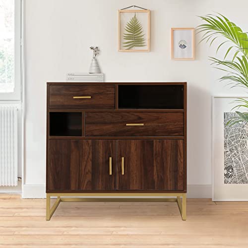 Anmytek Mid Century Wood 2 Doors Accent Storage Cabinet, Farmhouse Walnut Kitchen Buffet Sideboard With Drawers And Shelves Entryway Living Room H0038 #TOP3