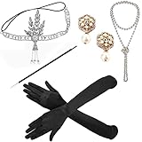 ZeroShop 1920s Accessories Headband Earrings Necklace Gloves Cigarette Holder (Medium, M24)