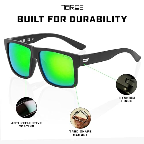 Image of TOROE Eyewear Matte Black RANGE XL Frame Sunglasses Light Weight TR90 Frame, Polarized Polycarbonate Lens