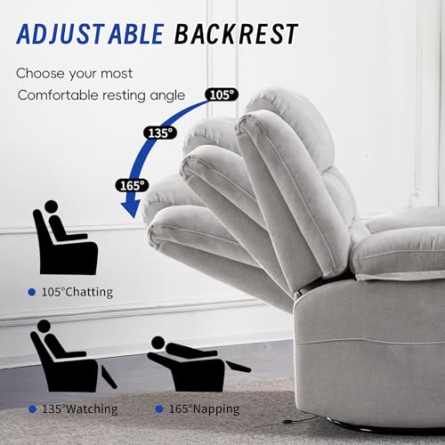 Image of Power Swivel Rocker Recliner Chair with Massage and Heat for Adults,Electric Glider Reclining Single Sofa Chair for Living Room,USB & Type-C Charging Ports, Infinite Position,Grey