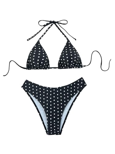 Image of Verdusa Women's Polka Dots Bikini Set Halter Triangle Swimsuit 2 Piece Bathing Suit Summer Swimwear