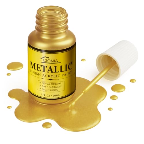 Image of CIONIA Gold Paint Metallic Acrylic, Gold Leaf Touch-Up Paint for Wood, Metal, Arts & Crafts, Home & Wall Decor - Water-Based, Non-Toxic, Odorless, Non-Fading Formula for Long-Lasting Brilliance(1 Fl Oz,Antique GoldColor)