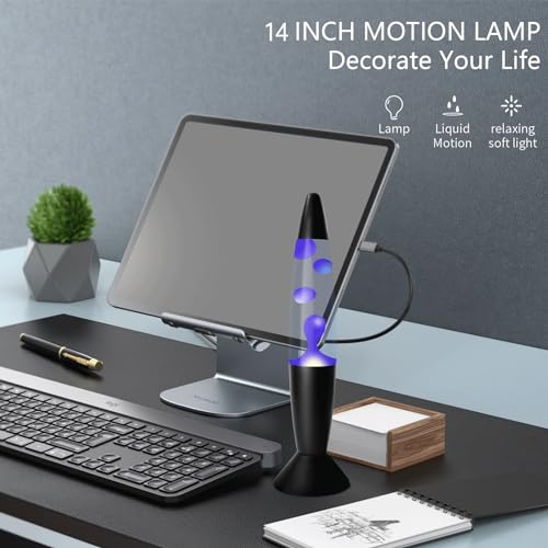 Image of 14 Inch Blue Magma Lamp, Liquid Motion Lamps Night Light Home Decor Living Room Office Bedroom Lamp for Adults, Teens, Black