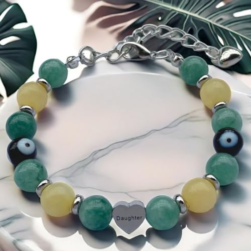 Image of DOLON Handmade Crystal Beaded Heart Charm Bracelet for Daughter Adjustable Birthday Christmas Jewelry Gift from Mom Dad