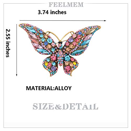 Image of FEELMEM Crystal Rhinestone Butterfly Brooch Pin Blue Color Butterfly Brooches for For Women Wedding /Banquet /Birthday Party