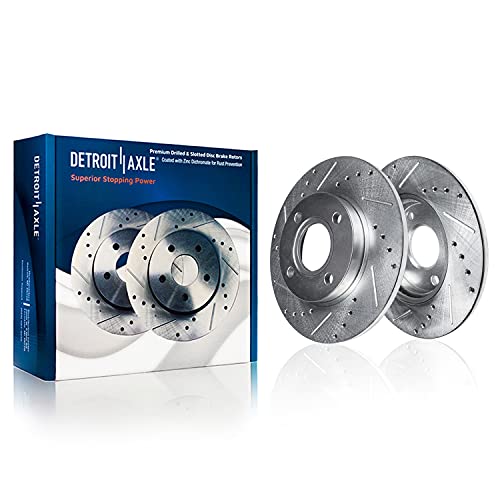 Image of Detroit Axle - 2.3L Rear Brake Kit for 1998-2002 Honda Accord, 1998-1999 CL, Drilled & Slotted Brake Rotors Ceramic Brakes Pads Replacement : 10.20 inch inch Rotor