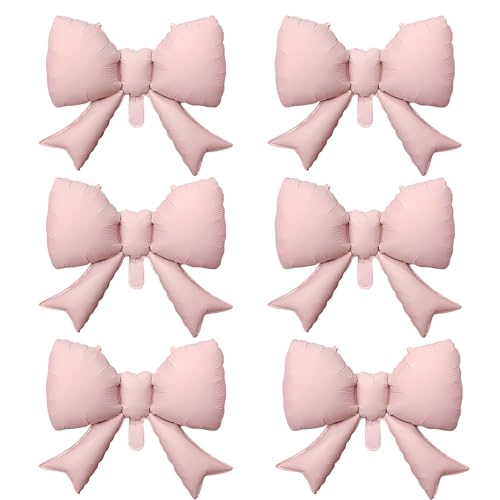 6er Set Ballon Mit Schleife, Luftballons Rosa Für Schleifen Deko Geburtstag, 6er Pack Helium Luftballons Ballons Rosa, Für Geburtstag Babyparty Valentinstag, Einfach Aufzublasen Und Dekorativ