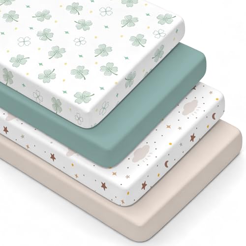 4-Pack Baby Crib Sheets for Boys Girls - Ultra Soft & Skin-Friendly Fitted Crib Sheet for Standard Crib and Toddler Mattress (Green)