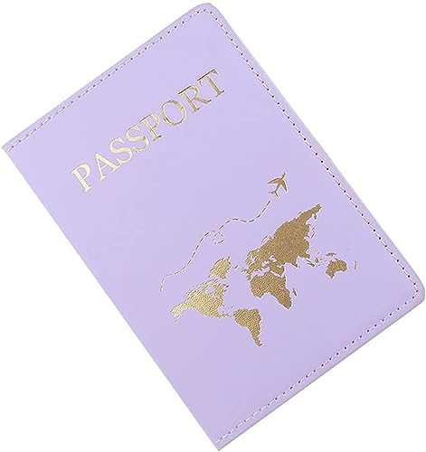 Image of House of Quirk Passport Holder Cover, PU Leather Passport Cover Case Organiser with Wallet for Credit Card, Money, Business Cards, Passport, Boarding Passes for Women Men (World Purple)