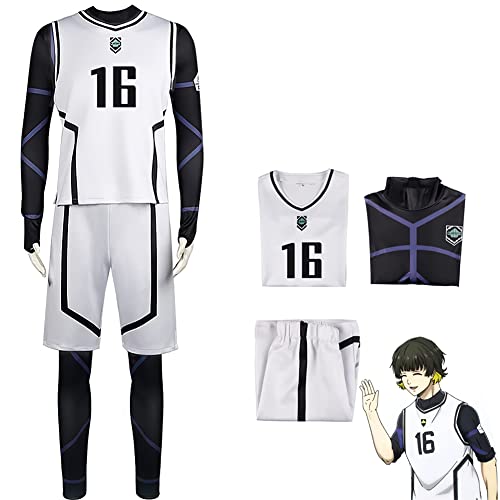 Puruuige Blue Lock - Disfraz de cosplay de Isagi Yoichi, uniforme de fútbol, conjunto completo de Bachira Meguru, traje de chándal de anime para juego de rol, disfraz de Halloween, Blanco-n.º 16, XL
