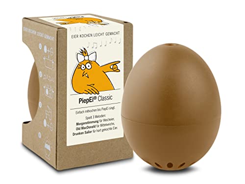 PiepEi Classic Brown Singing Egg Timer - 3 Hardness Levels, 3 Melodies - Funny Cooking Egg Timer, 5,1 x 4,5 cm