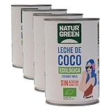 NaturGreen - Leche de Coco BIO, Cremosa, Ecológica, Sin Azúcar, 100% Vegan, Sin Lactosa, Sin Gluten - 400 ml (Paquete de 4)