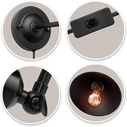 Apliques retro industriales E27 con enchufe e interruptor de cable de 1.6m para dormitorio 7