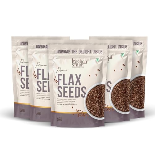 Image of KitchenSmith Flax Seeds - Pack of 5-200gm | A Nutrient-Dense Superfood For Boosting Energy | Skin Health & Weight Management | Boost Digestion | Supercharge Your Wellness With Natural Fiber