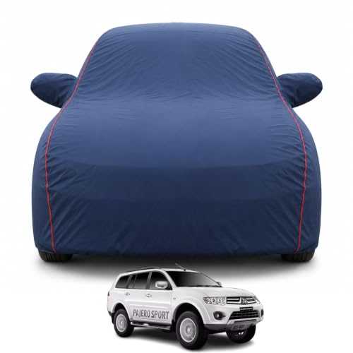 Image of Premium Car Cover for Mitsubishi Pajero Sports Model | Waterproof, UV & Dust Protection | Mirror & Antenna Pocket | Triple Stitched, Soft Inner Lining, Belt & Buckle (Navy Blue)