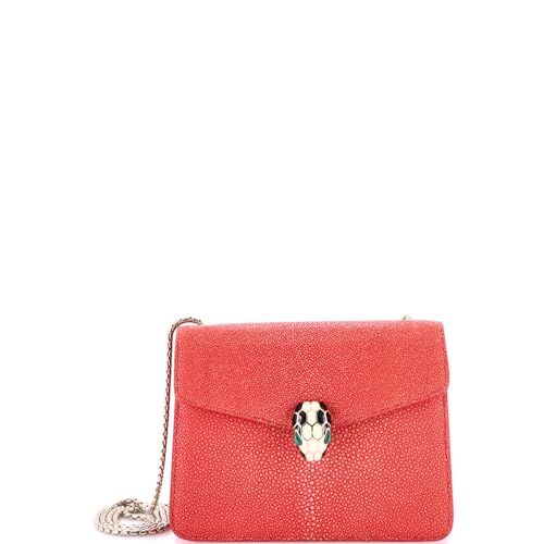 Pre-Loved Serpenti Forever Square Shoulder Bag Stingray Small, Red