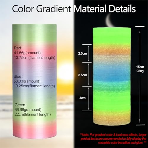 Image of Rainbow Glow in Dark Silk PLA Marshmallow 1.75mm 1kg Luminous 3D Filament | Shiny Smooth Surface Gradient Bright Night Light printing Hide layer Line 1kg spool 2.2lb for Printer Bambu Snapmaker AMS FDM
