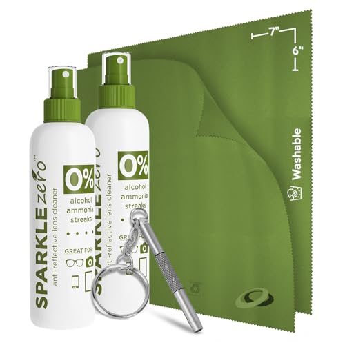 Sparkle Anti-Reflective Eco-Friendly Lens Cleaner & Repair Kit – (2) 4oz Glasses Cleaner Spray, (2) Microfiber Cloths & Keychain Screwdriver for Eyeglasses, Sunglasses, Lenses & Screens (5 Piece Set)