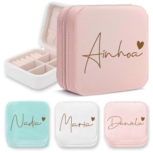 MIKOU Joyero mujer personalizado- regalo con nombre para niña, mujer o damas de honor, para cumpleaños y día de la madre - colores a elegir