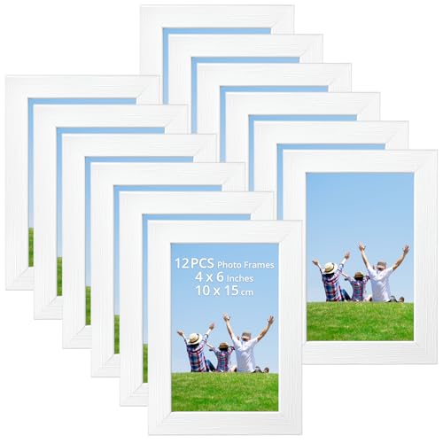 QWORK® 12 piezas marcos para cuadros, marco blancos 10x15 cm, marcos fotos, para exhibición en pared y mesa