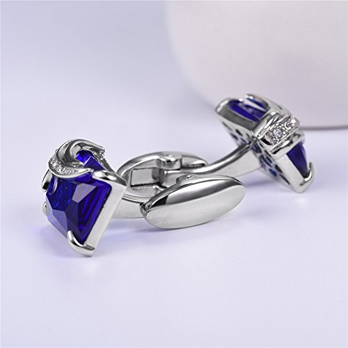 U7 Crystal Cufflinks Women Men Metal Gold/Platinum Plated Fancy Stone Cuff Links (Blue & Platinum) #TOP5