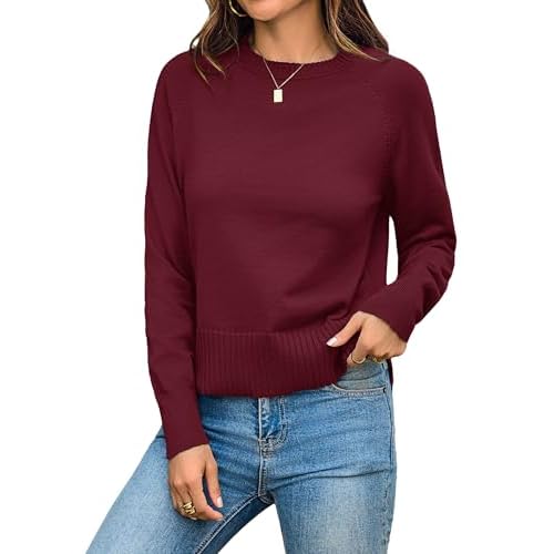 Totatuit Women Cute Cropped Sweater Mock Neck Long Sleeve Lightweight Knit Loose Pullover Sweaters 2025 Fall Trendy Outfits Burgundy Medium
