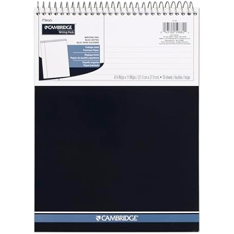 Cambridge Notebook, Business Notebook, 8-1/2" x 11", 70 Sheets, College Ruled, Top Wirebound, Navy (59882) Cover