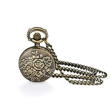 JewelryWe Retro Bronze Flower Openwork Cover Quartz Pocket Watch with 32.3 Inch Chain for Mothers Day
