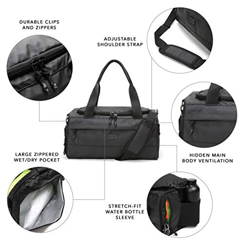 Vooray Boost Duffel, Water-Resistant Gym Bag with Shoe Compartment, Accessory Pockets, Small Overnight Travel Bag, Durable Sports Duffel Men Women 22L