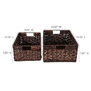 Rectangular Woven Water Hyacinth Basket,Dark Storage Basket With Inside Handle Shelves Kitchen Office Desk (Set of 2) Rectangular Woven Water Hyacinth BasketDark Storage Basket With Inside Handle Shelves Kitchen Office Desk Set of 2