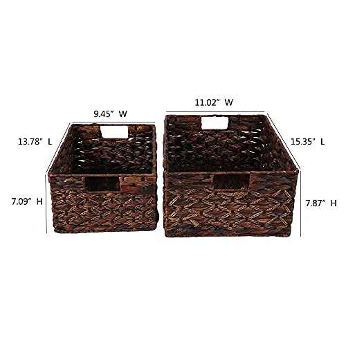Rectangular-Woven-Water-Hyacinth-BasketDark-Storage-Basket-With-Inside-Handle-Shelves-Kitchen-Office-Desk-Set-of-2 Rectangular Woven Water Hyacinth BasketDark Storage Basket With Inside Handle Shelves Kitchen Office Desk Set of 2