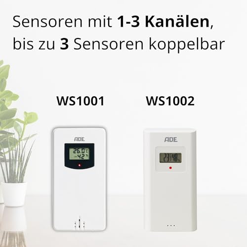 ADE Ersatz Außensensor WS1000 für Wetterstation | 1 Kanal | kompatibel mit ADE CK2406, WS1703, WS1704, WS1711, WS1911, WS2132, WS2136, WS2324, WS2331 | weiß