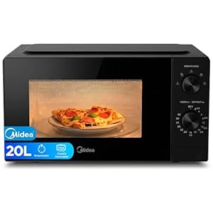 Midea Microondas 20 litros y 700 W de potencia | Microwave | Horno Microondas Negro de Sobremesa con Plato Giratorio, Función Descongelación, 5 Niveles de Potencia, Temporizador | Microondas sin grill