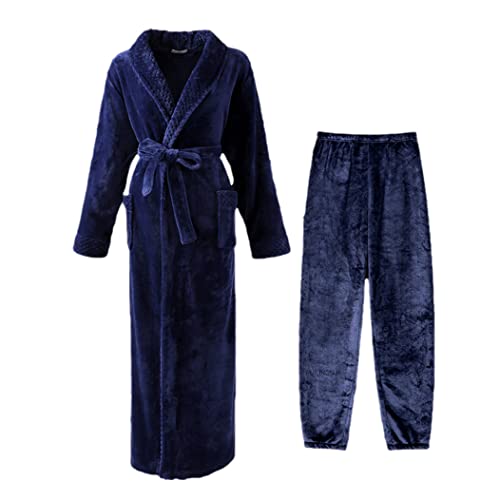 Peignoir de bain long femme flanelle polaire bleu marine hiver M