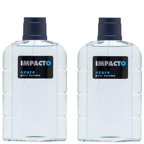 IMPACTO - Azure, Agua de Colonia Hombre, Pack de 2 x 200 ml, Perfume Formato Spray, Eau de Toilette Natural y Masculina, Aroma Amaderado, Fragancia Fresca, Atrayente y de Larga Duración