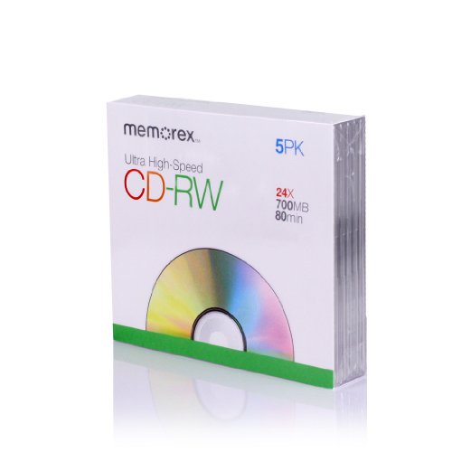 Memorex CD-RW Media 16X-24X 80MIN Ultra Speed with Slim Jewel Cases - 5 pack