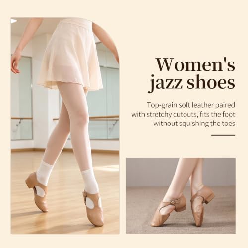 Women's Pu Jazz Dance Shoes – Leather Sole for Practice & Performance Brown - 5