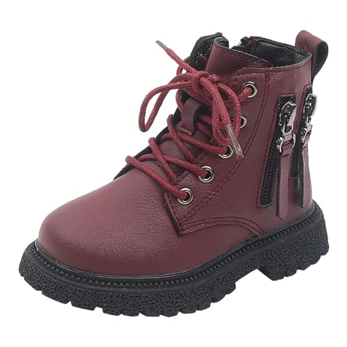 Toddler Boys Girls Lace up Ankle Boots Non Slip Riding Boots PU Leather Side Zipper Lug Sole Booties Walking Shoes