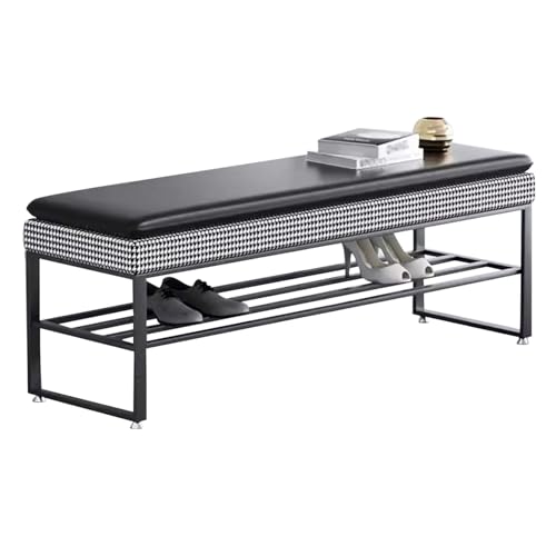 Banc à chaussures en cuir synthétique et structure métallique durable