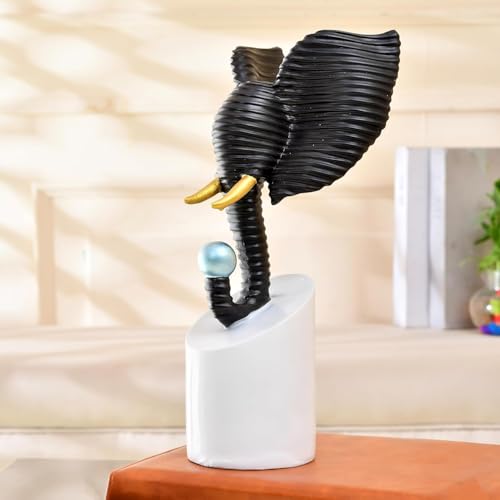 Image of Xtore Elegant Spiral Seashell Decorative Elephant Figurine | Modern Home Accent with Gold Tusks and Blue Pearl Finish - (Pack of 1, Black)