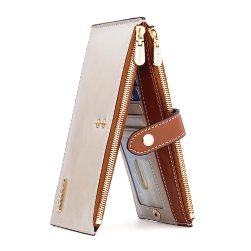 Image of ANDOILT Women's Genuine Leather Wallet RFID Blocking Credit Card Holder Zipper Purse Cell Phone Handbag