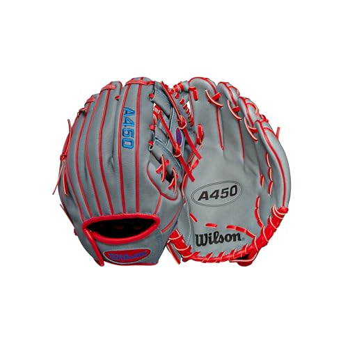 Wilson A450&trade; 10.75&rdquo; Youth Infield Baseball Glove - Right Hand Throw, Grey/Red/Royal